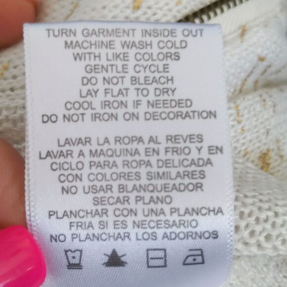 Bongo lightweight knit sweater, high low hem, off-white w/ gold metallic L - Picture 6 of 6